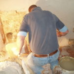 Elm Church - Nick using lime plaster made with slaked lime